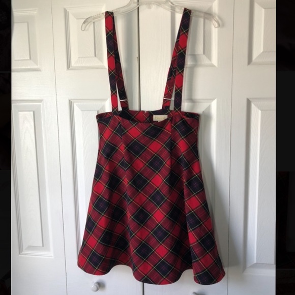 ModCloth tartan print suspender flared skirt Sz M EUC - Picture 2 of 8